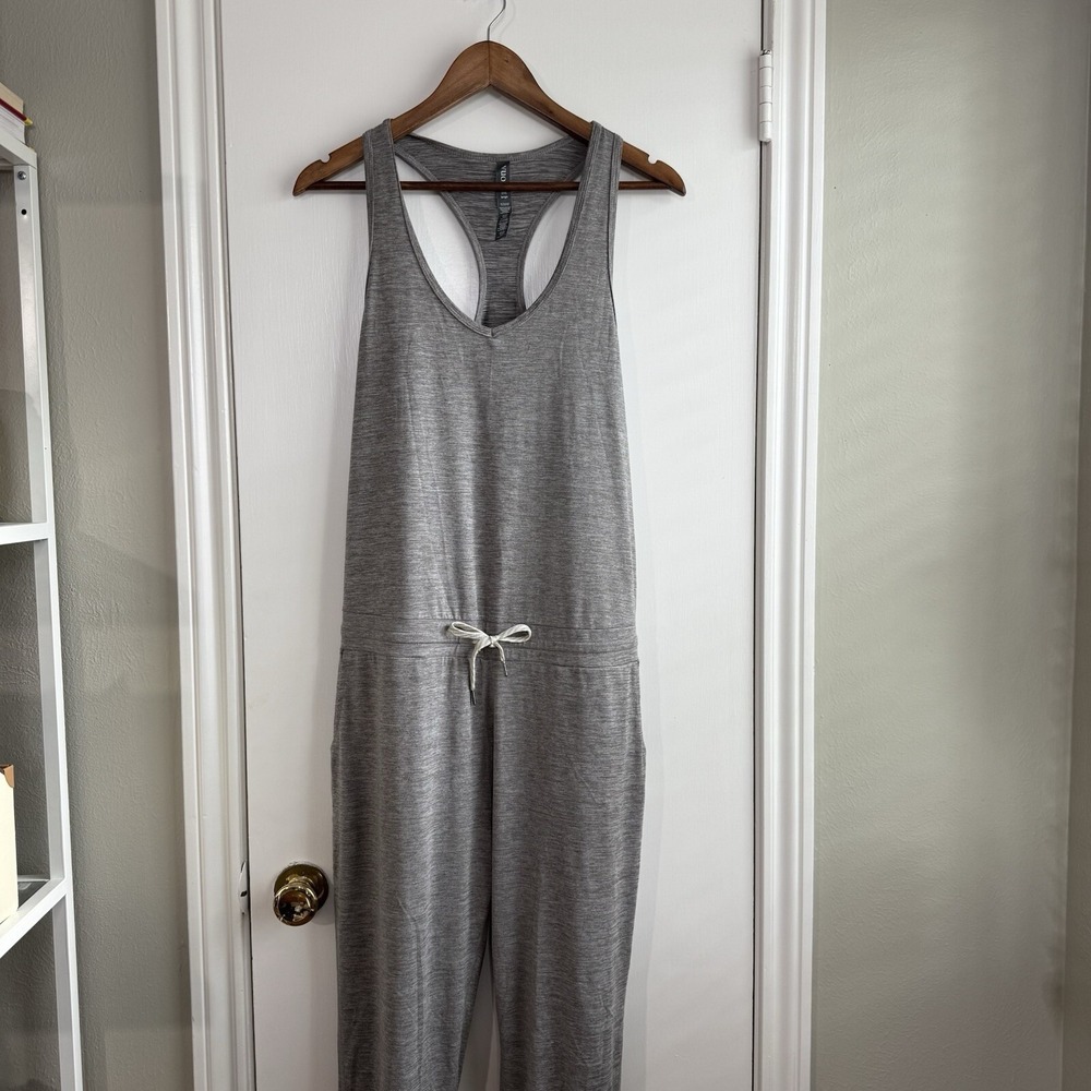 Vuori Womens L Jumpsuit Heather Gray Lux Comfort Relaxed Pockets Tank Jogger